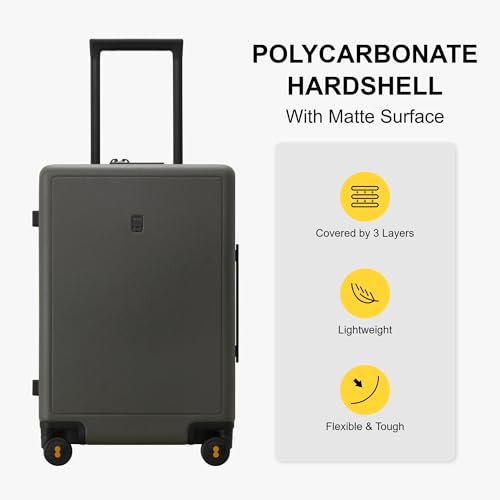 LEVEL8 Elegance Checked Luggage, 24 Inch Hardside Suitcase, Lightweight Matte Hardshell with Tsa Lock, Large Suitcases with Spinner Wheels, Olive Green - Image 3