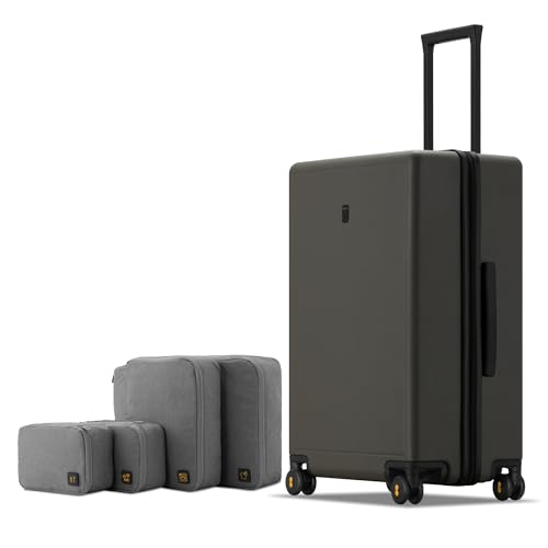 LEVEL8 Elegance Checked Luggage, 24 Inch Hardside Suitcase, Lightweight Matte Hardshell with Tsa Lock, Large Suitcases with Spinner Wheels, Olive Green - Image 1