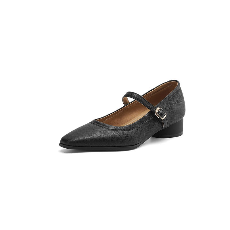 Elegant, Versatile, High-Quality Lambskin Pointed-Toe Mary Jane Shoes -  Spring