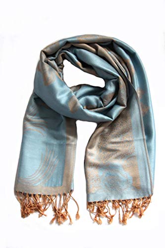 Sakkas Two Tone Floral Rose Reversible Pashmina Scarf Shawl Wrap Stole for Women - Powder Blue/Beige - Image 2