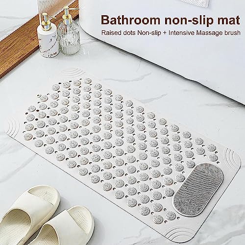 RichAxis Rectangular Anti Skid Bath Mat with Foot Scrubber for Bath Room Shower Bath Mat with Suction Cups & Drain Holes Silicone Floor Mat for Kids & Adults (70 X 35, White) - Image 5