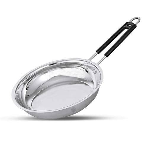 Earthy Fables Heavy Stainless Steel Frying Pan/Tawa/Tava – 0.67Kg, Food Safe, Toxin Free, Easy to Clean, Rust Resistant, Uses Less Oil & Gas, Stove & Induction Bottom, 20 cm, 1 L - Image 1