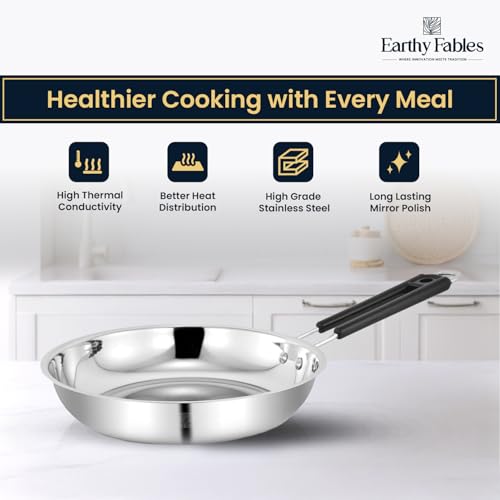 Earthy Fables Heavy Stainless Steel Frying Pan/Tawa/Tava – 0.67Kg, Food Safe, Toxin Free, Easy to Clean, Rust Resistant, Uses Less Oil & Gas, Stove & Induction Bottom, 20 cm, 1 L - Image 3
