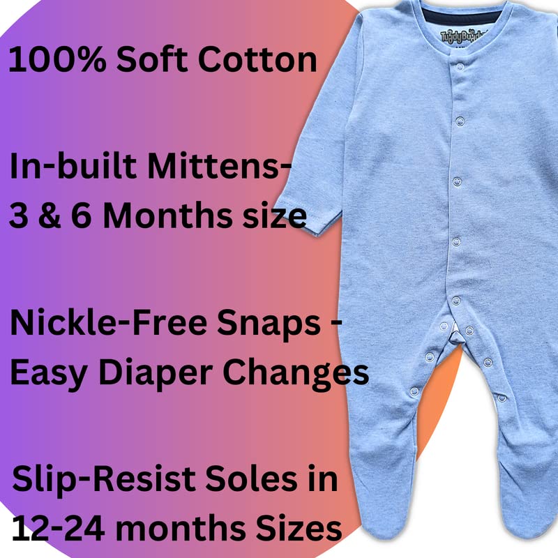 TuddyBuddy 100% Organic Cotton Multi Color Sleepsuits/Footed Romper for Baby Boy & Baby Girl (Pack of 3 Sleepsuits - Camouflage, Grey AOP & Sky Blue, 3-6 Months) - Image 4
