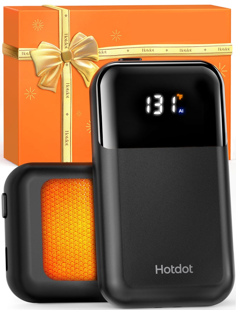 Hotdot Hand Warmers Rechargeable 2 Pack, 4 Heat Levels (104–131°F), Real-Time Temp & Battery Display, Electric Hand Warmers, Fast Heating, Fits in Gloves/Pocket, Gifts for Women & Men - Image 1