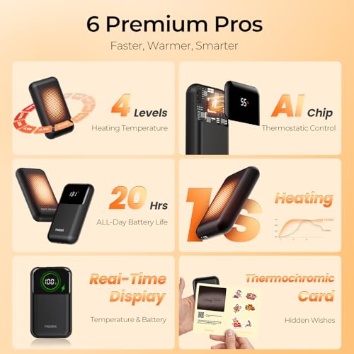 Hotdot Hand Warmers Rechargeable 2 Pack, 4 Heat Levels (104–131°F), Real-Time Temp & Battery Display, Electric Hand Warmers, Fast Heating, Fits in Gloves/Pocket, Gifts for Women & Men - Image 3