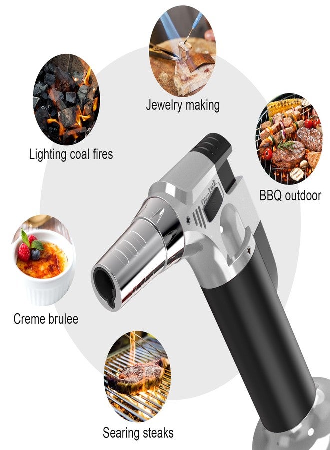 GESPERT 2 Pack Torch, Butane Torch Refillable, KitchenTorch for Cooking with Safety Lock & Adjustable Flame for BBQ, Creme Brulee, Baking, Crafts(Butane Gas not Included) (Red/Blue) (Black&Silver) - Image 2