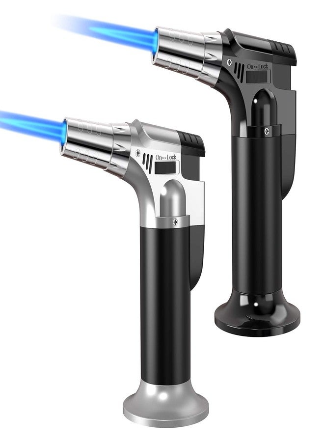 GESPERT 2 Pack Torch, Butane Torch Refillable, KitchenTorch for Cooking with Safety Lock & Adjustable Flame for BBQ, Creme Brulee, Baking, Crafts(Butane Gas not Included) (Red/Blue) (Black&Silver) - Image 1