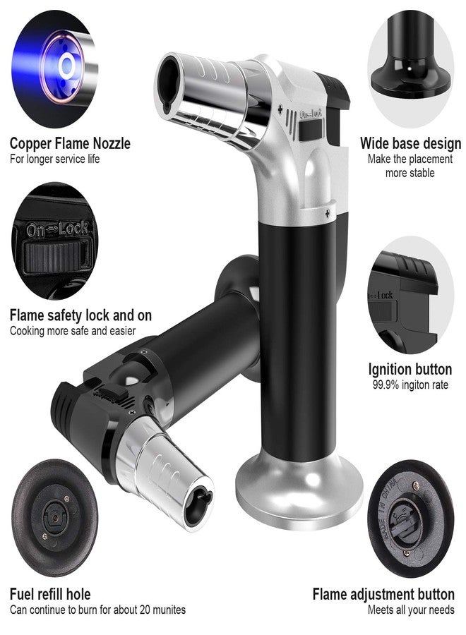 GESPERT 2 Pack Torch, Butane Torch Refillable, KitchenTorch for Cooking with Safety Lock & Adjustable Flame for BBQ, Creme Brulee, Baking, Crafts(Butane Gas not Included) (Red/Blue) (Black&Silver) - Image 3