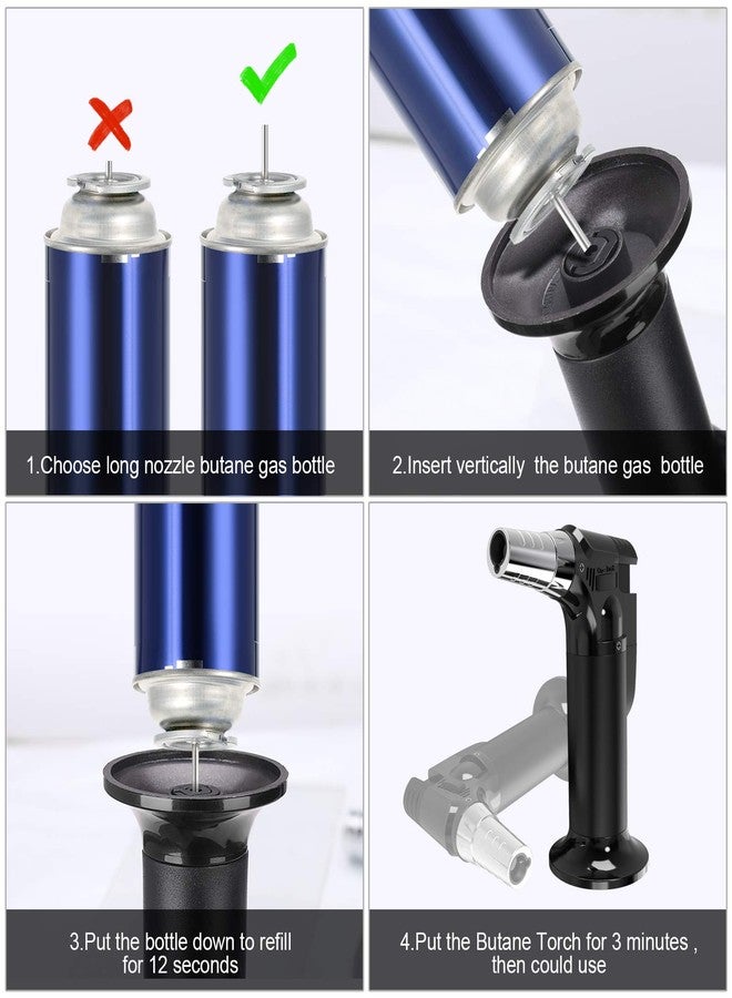 GESPERT 2 Pack Torch, Butane Torch Refillable, KitchenTorch for Cooking with Safety Lock & Adjustable Flame for BBQ, Creme Brulee, Baking, Crafts(Butane Gas not Included) (Red/Blue) (Black&Silver) - Image 5