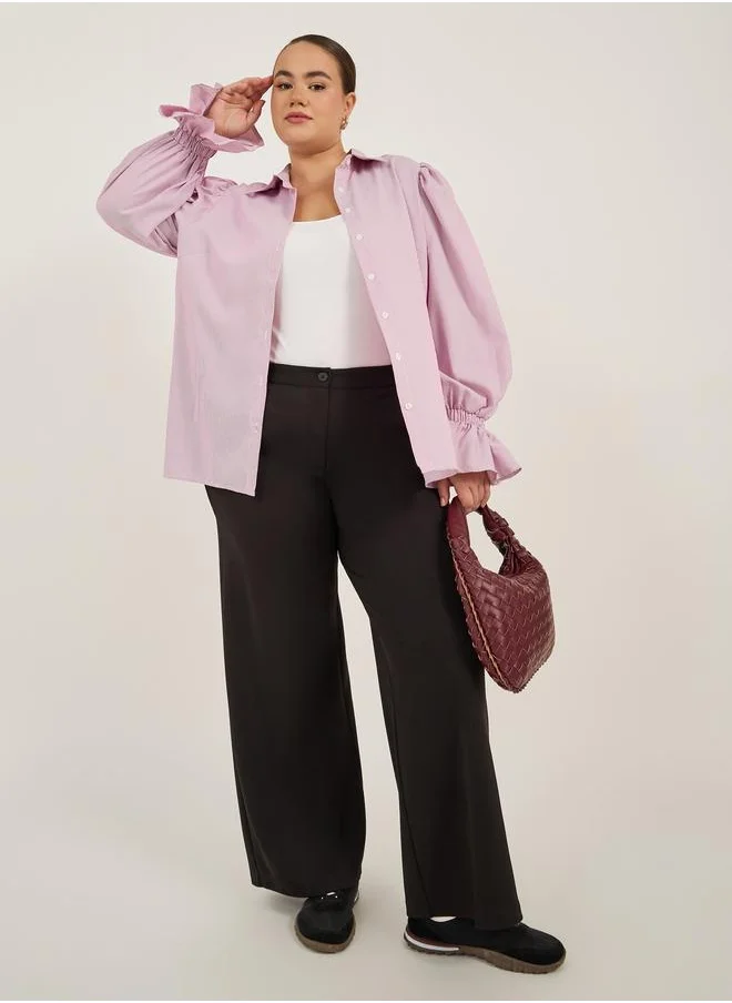 Styli Styli Plus Size Striped Shirt with Flared Elasticated Balloon Sleeves