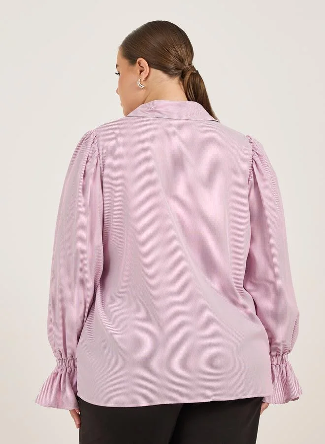 Styli Styli Plus Size Striped Shirt with Flared Elasticated Balloon Sleeves