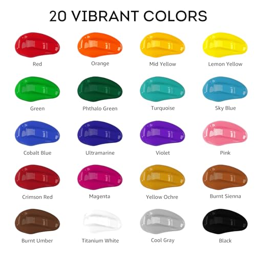 ABEIER Acrylic Paint, 20 Colors (250 ml/8.45oz) Acrylic Paint Bottle Set, Non-Toxic, Rich Pigments Bulk Painting Supplies for Canvas Crafts Wood Ceramic, Ideal for Artists, Beginners and Students - Image 2