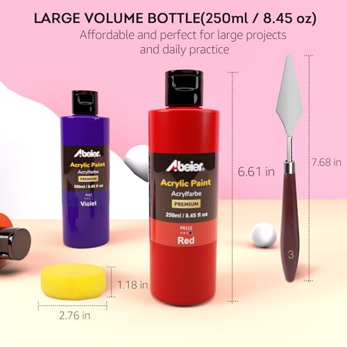 ABEIER Acrylic Paint, 20 Colors (250 ml/8.45oz) Acrylic Paint Bottle Set, Non-Toxic, Rich Pigments Bulk Painting Supplies for Canvas Crafts Wood Ceramic, Ideal for Artists, Beginners and Students - Image 3
