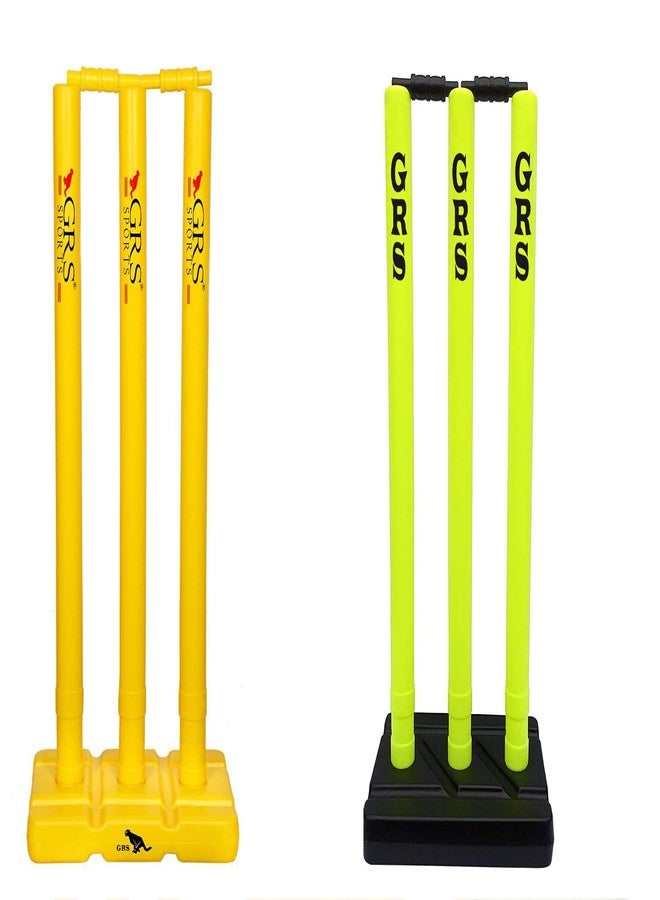 Grès GRS India Best Heavy Plastic Cricket Stumps Set - 6 Stumps + 4 Bails + 2 Stand (One Yellow & One Floro)(Plastic Wicket Set) - Image 2