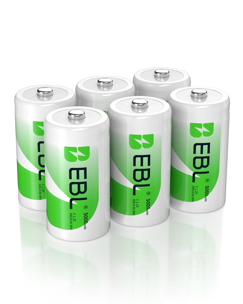 EBL Rechargeable C Batteries 5000mAh Ready2Charge C Size Battery with Storage Box, Pack of 6 - Image 1