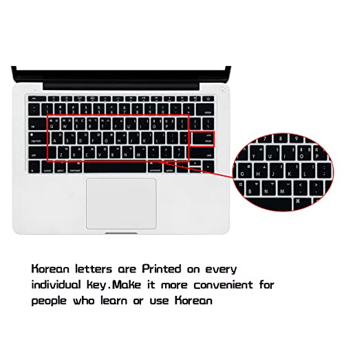 HRH Korean Language Silicone Keyboard Cover Skin for MacBook Pro 13" A1708 A1988 No Touch Bar (2018 2017 2016)&for MacBook 12" A1534 with Retina Display(2015)&A1931(2018) USA Keyboard Protector-Black - Image 3