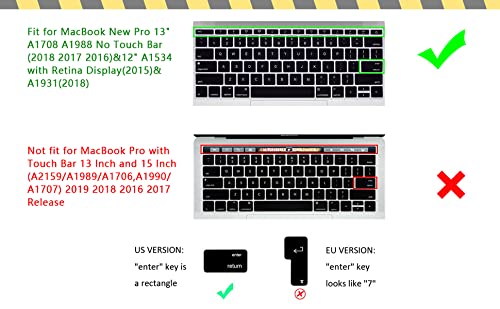 HRH Korean Language Silicone Keyboard Cover Skin for MacBook Pro 13" A1708 A1988 No Touch Bar (2018 2017 2016)&for MacBook 12" A1534 with Retina Display(2015)&A1931(2018) USA Keyboard Protector-Black - Image 2