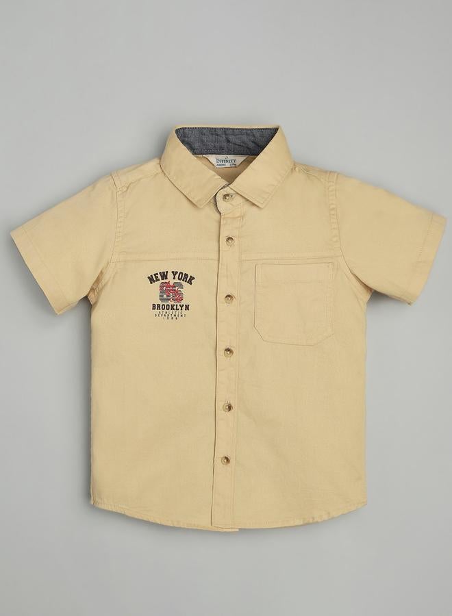 Infinity Kids Beige Cotton Short Sleeves Shirt - Image 1