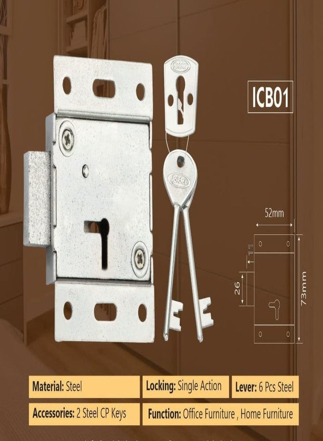 Spider Steel Multipurpose Cupboard Lock, 2 Steel cp Keys (ICB01) (Pack of 3 pcs.) - Image 2