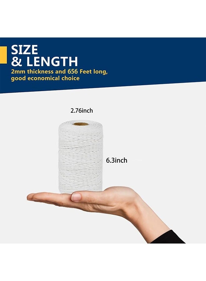 خيوط طبخ 656 قدم خيوط خيوط قطنية 2 مم, خيوط قطنية قوية وآمنة للطعام, لربط خيوط تغليف هدايا اللحوم حرفة تغليف نباتات الحديقة اليدوية لفنون التعبئة والتغليف ديكور المنزل - Image 4