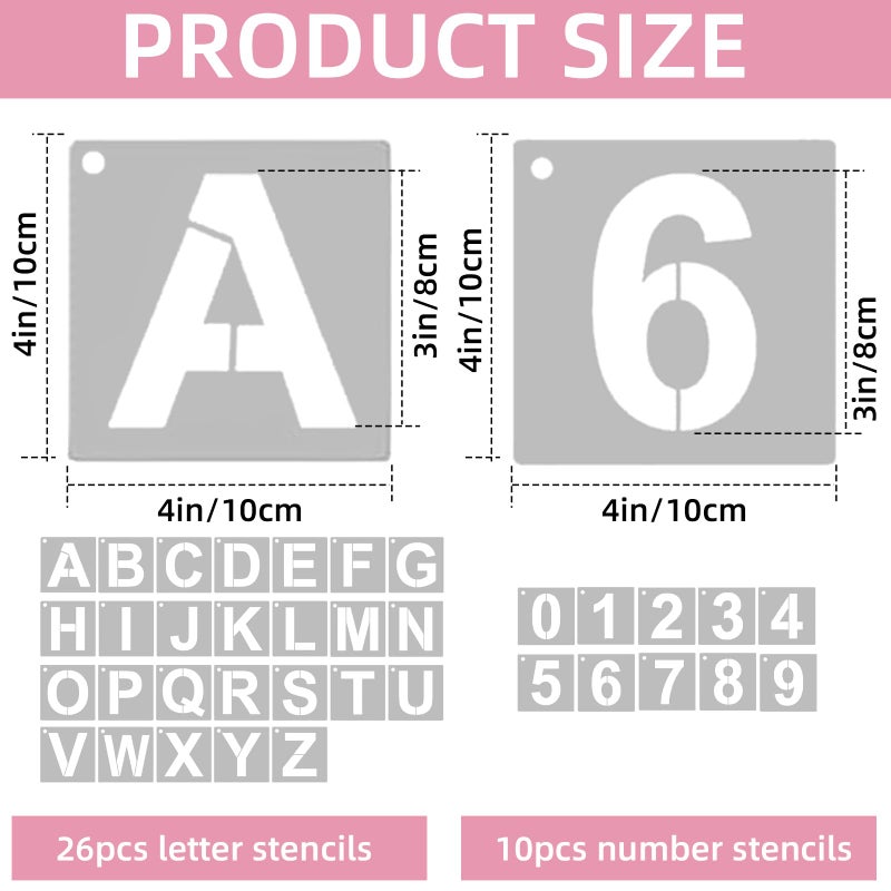 TKYZMS 3 Inch Large Reusable Plastic Letter Stencils & Number Stencil, 36-Piece Alphabet Art Craft Set for Wood, Wall, Fabric, Rock, Signage, Door Porch, Chalkboard, DIY Projects - Image 2