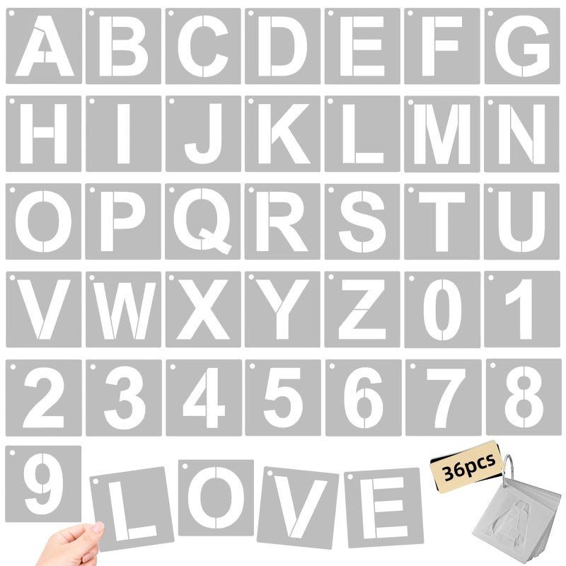 TKYZMS 3 Inch Large Reusable Plastic Letter Stencils & Number Stencil, 36-Piece Alphabet Art Craft Set for Wood, Wall, Fabric, Rock, Signage, Door Porch, Chalkboard, DIY Projects - Image 1