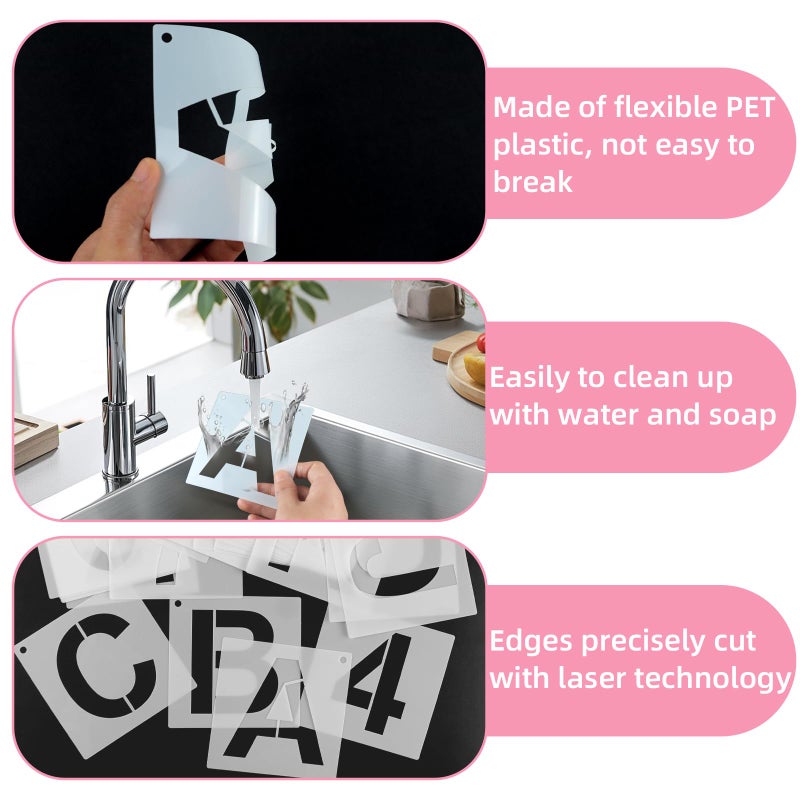 TKYZMS 3 Inch Large Reusable Plastic Letter Stencils & Number Stencil, 36-Piece Alphabet Art Craft Set for Wood, Wall, Fabric, Rock, Signage, Door Porch, Chalkboard, DIY Projects - Image 3