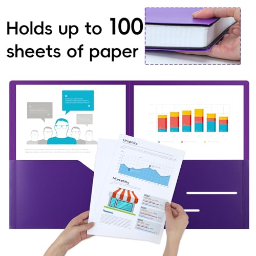 EOOUT 24pcs Folders with Pockets, Plastic Pocket Folders, 2 Pocket Folders with 2 Business Card Holder, 6 Colors, Letter Size, A4 Size, for Office, Teaching, Students and School - Image 4