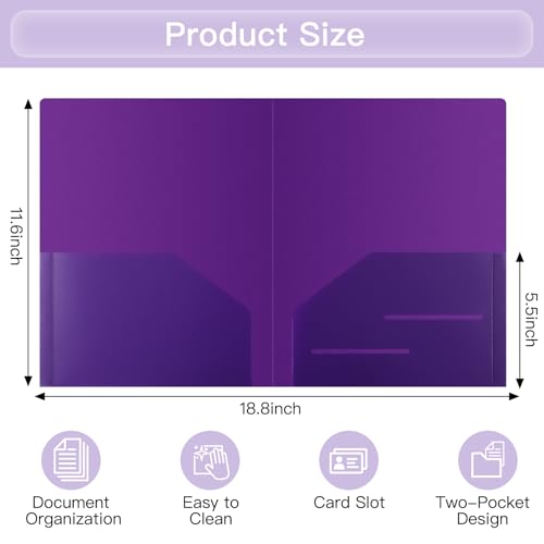 EOOUT 24pcs Folders with Pockets, Plastic Pocket Folders, 2 Pocket Folders with 2 Business Card Holder, 6 Colors, Letter Size, A4 Size, for Office, Teaching, Students and School - Image 2