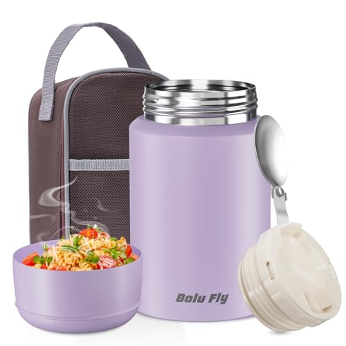 Bolu Fly 18oz Insulated Food Container with Spoon & Insulated Bag, Soup Thermo for hot Food- 10-Hour Heat Retention, Leak-Proof Stainless Steel Lunch Thermo for Adults, Office, Travel(Purple) - Image 1