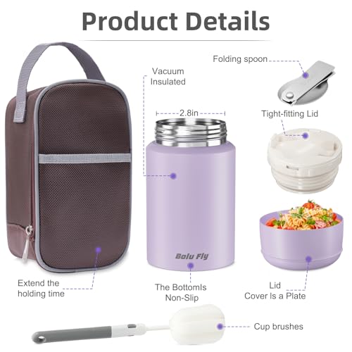 Bolu Fly 18oz Insulated Food Container with Spoon & Insulated Bag, Soup Thermo for hot Food- 10-Hour Heat Retention, Leak-Proof Stainless Steel Lunch Thermo for Adults, Office, Travel(Purple) - Image 5
