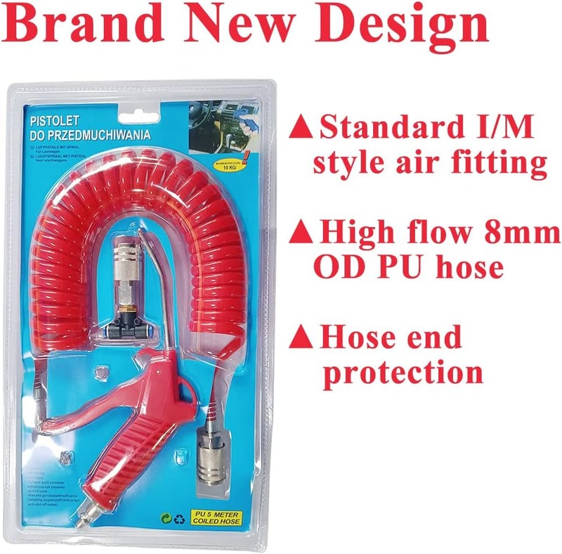 beduan Air Blow Gun Kit with 16ft Long Pneumatic Pu Hose, Heavy Duty Air Duster Gun for Air Compressor(Red) - Image 2