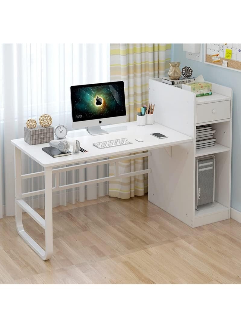 إيه جي دي طاولة دراسة بوحدة رفوف جانبية للكمبيوتر والدراسة والكتابة والألعاب مناسبة للمنزل بلون ابيض - Image 3