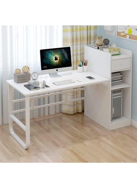 Study Table With Side Shelves Unit For Computer Study Writing and Games Suitable For Home White