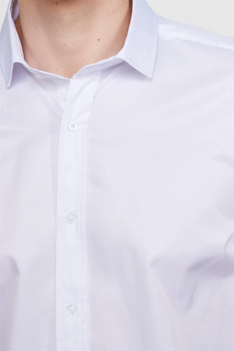تودورس Slim Fit Short Sleeve Plain Cotton Tie Collar Men's White Shirt