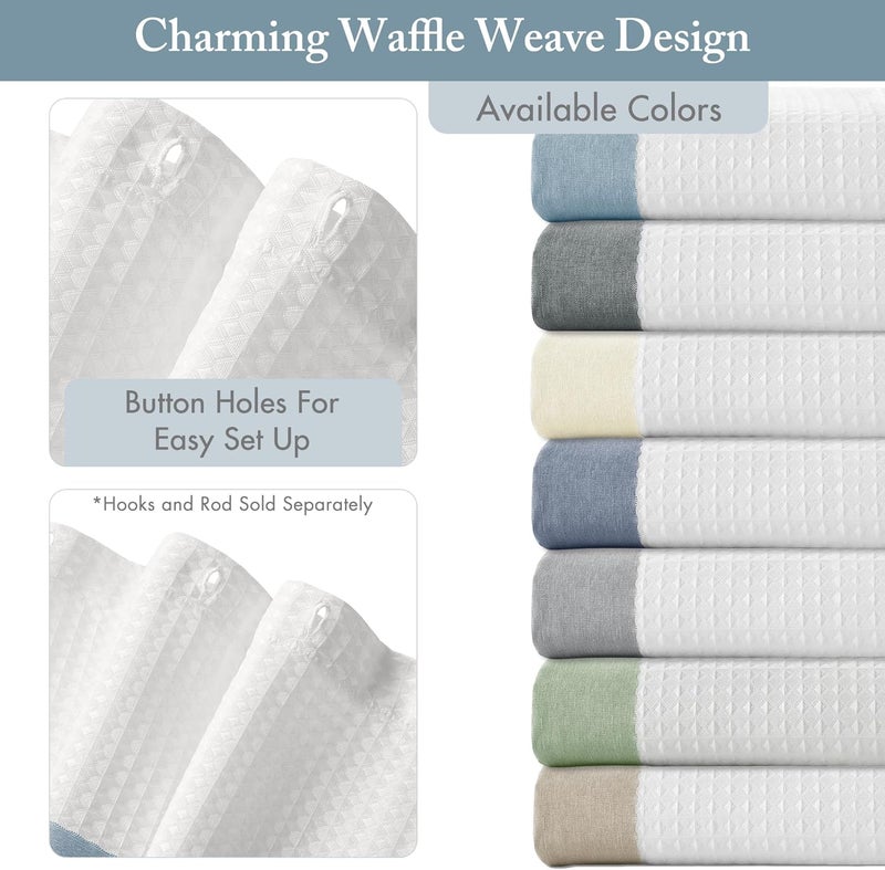 madison park Shower Curtain Waffle Weave Striped Pieced Design Fabric Shower Curtains for Bathroom with 3M Scotchgard Moisture Management Premium Spa Quality Modern Standard 72"x72" Blue - Image 3