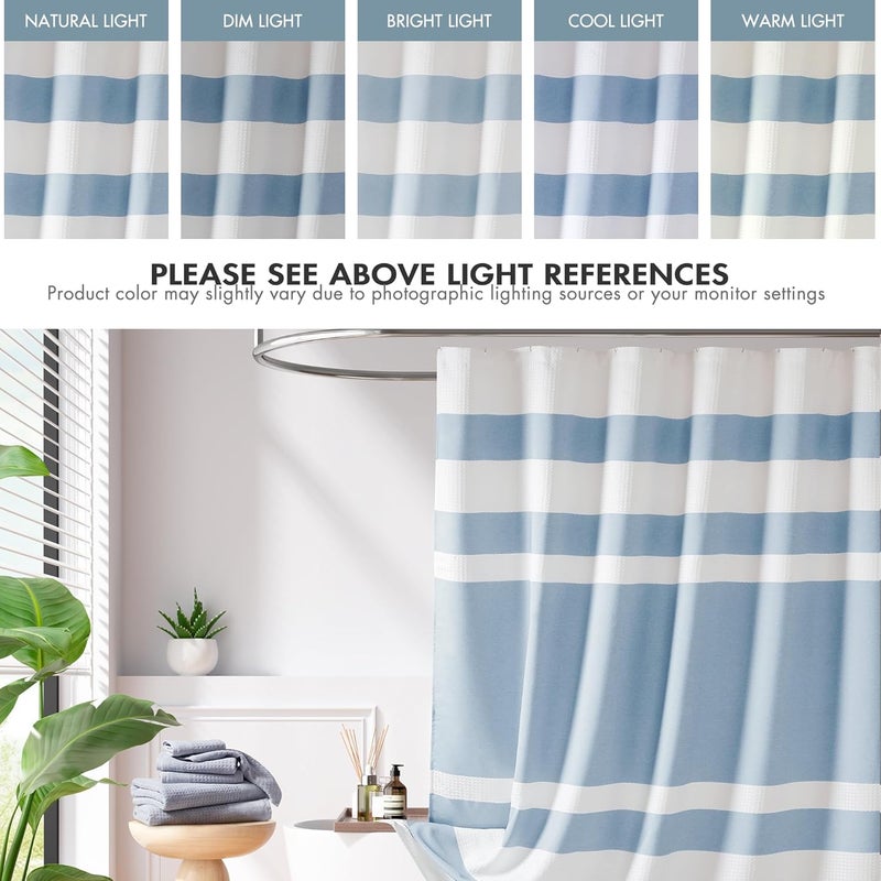 madison park Shower Curtain Waffle Weave Striped Pieced Design Fabric Shower Curtains for Bathroom with 3M Scotchgard Moisture Management Premium Spa Quality Modern Standard 72"x72" Blue - Image 4