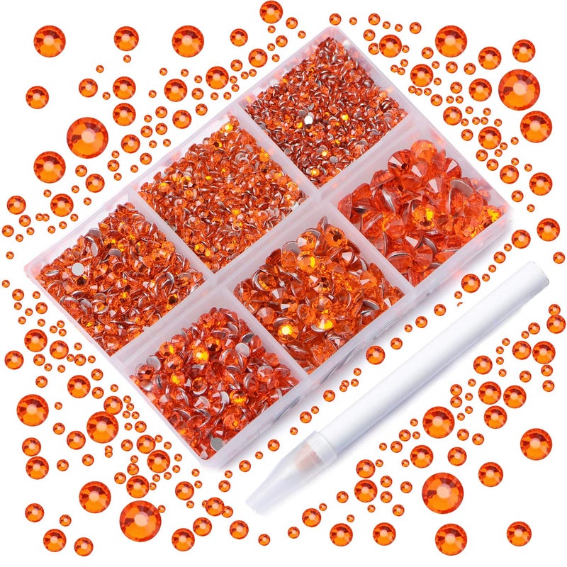 AD BEADS خرز AD 4300 قطعة كريستالات أظافر مسطحة دائرية 6 أحجام 265 مم مع صندوق تخزين قلم اختيار الكريستالات لتزيين الأظافر والهواتف والحرف اليدوية DIY برتقالي - Image 3
