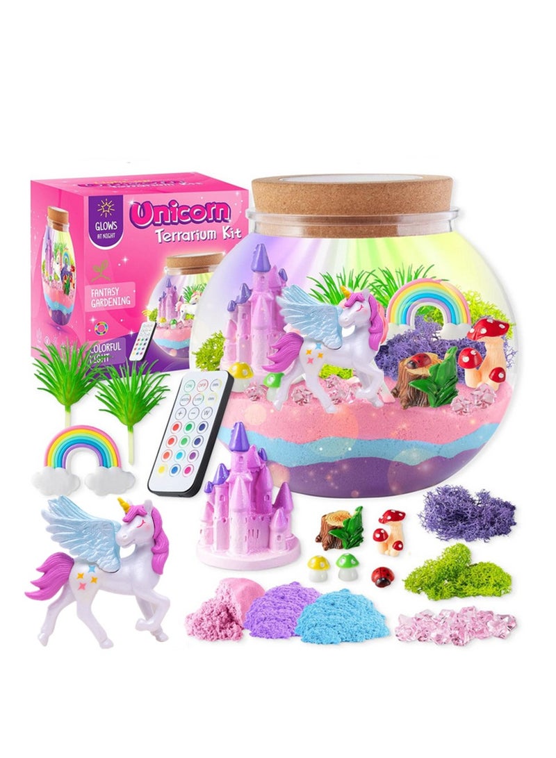 عام مجموعة كيت تيراريوم أحافير الفرس الوحيد للأطفال، ضوء نجمة LED، هدية عيد ميلاد للفتيات من أعمار 4، 5، 6، 7، 8 إلى 12 عامًا، ألعاب الفرس الوحيد للفتيات، مجموعة أدوات الحرف والفنون - Image 2