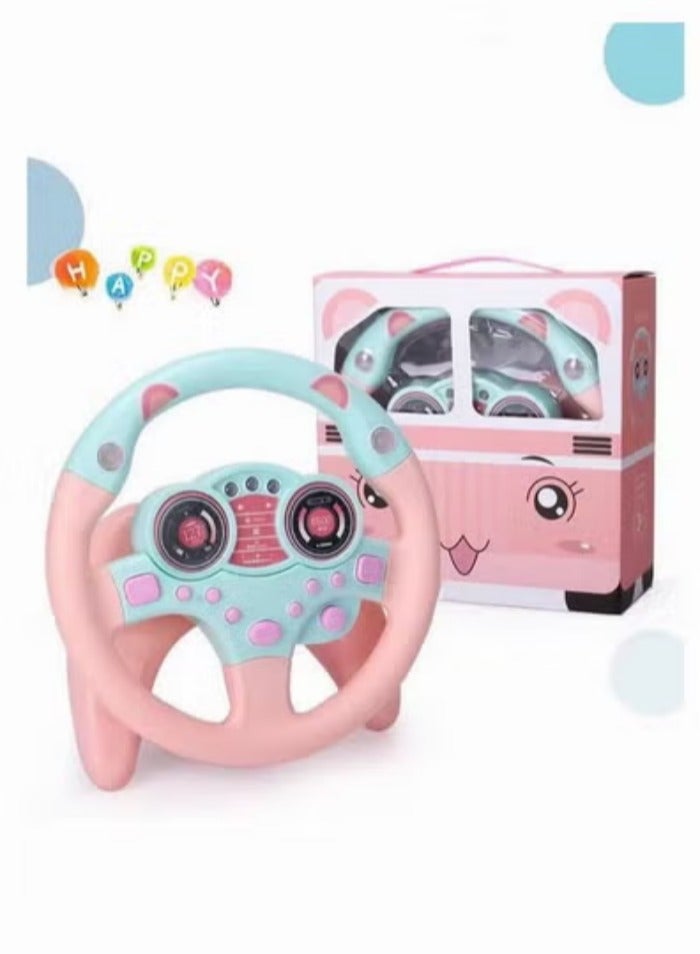 Kids Steering Wheel for Backseat Learn Driver Pretend Driving Simulated Driving Steering Wheel Toy Portable Pretend Play Toy with Light and Music Gifts for Kids Pink  - Image 3