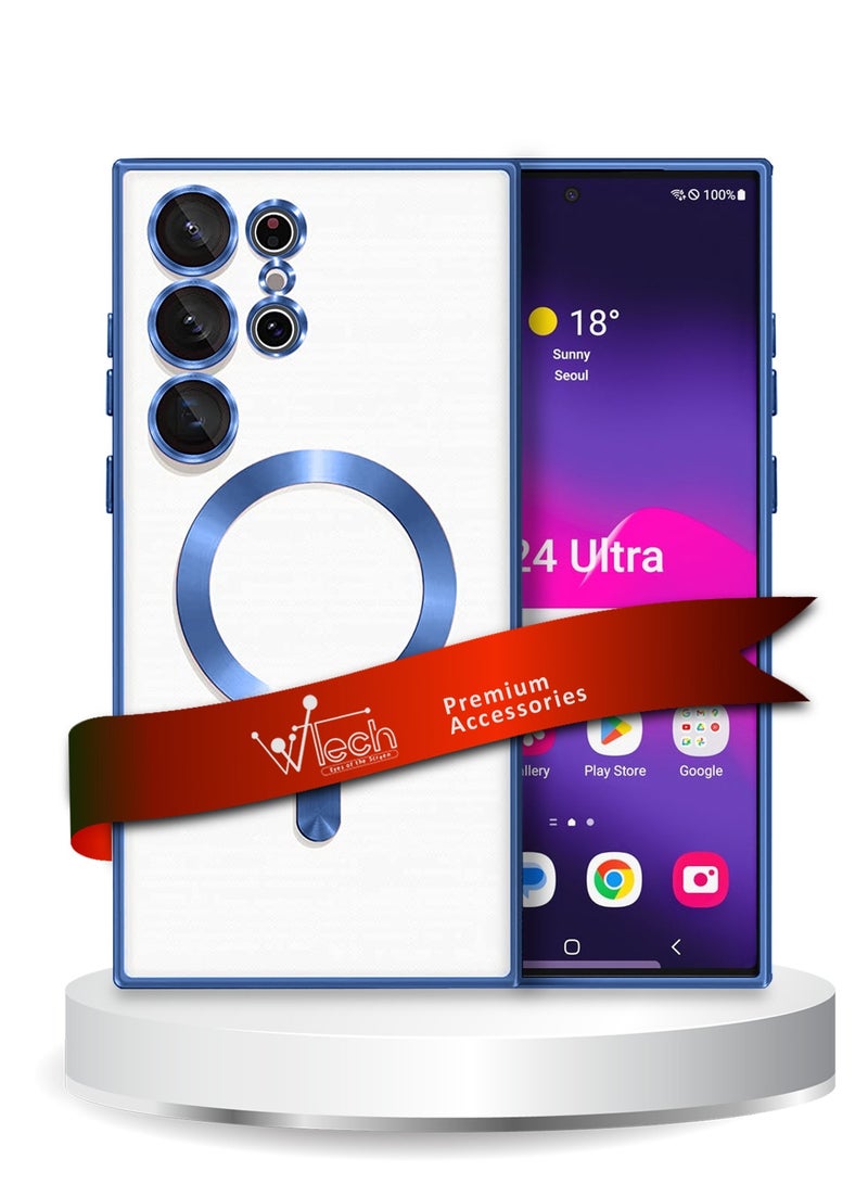 Wtech Magsafe Shockproof Luxury Plating Hybrid PC Case Cover For Samsung Galaxy S24 Ultra 5G 2024 Clear/Navy Blue - Image 1