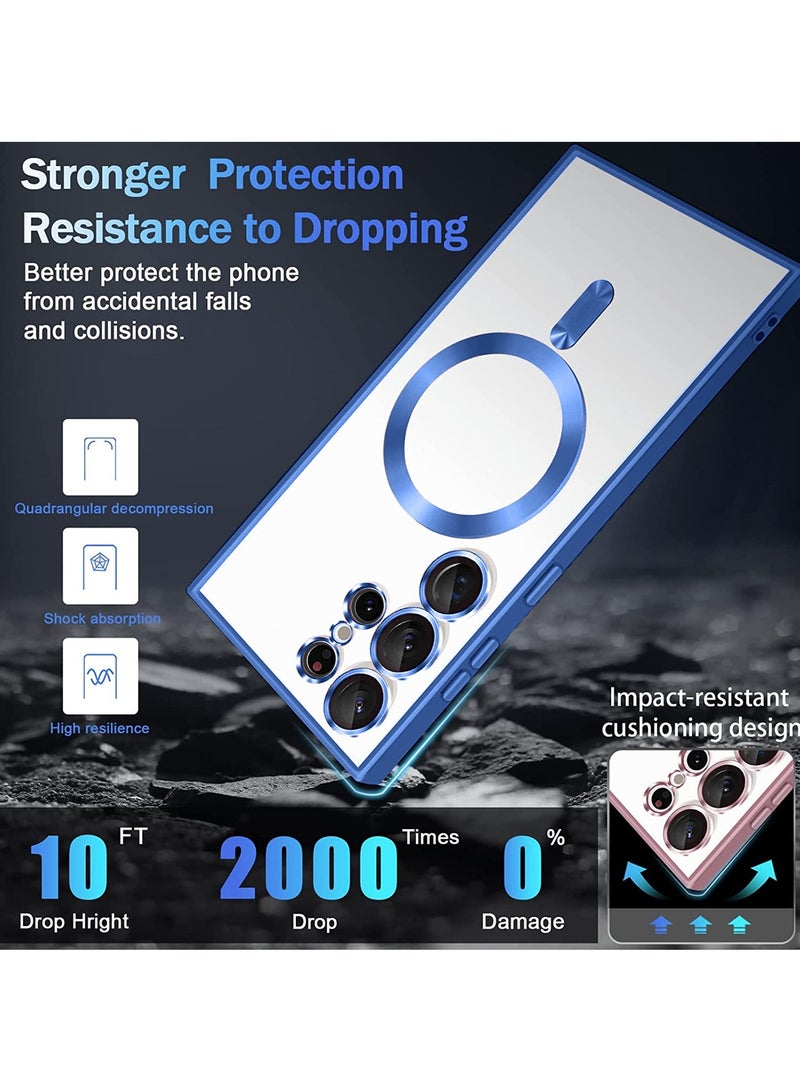 Wtech Magsafe Shockproof Luxury Plating Hybrid PC Case Cover For Samsung Galaxy S24 Ultra 5G 2024 Clear/Navy Blue - Image 4