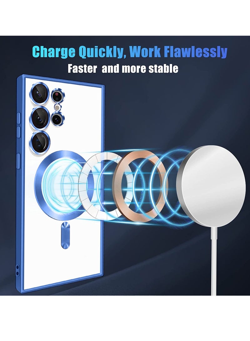 Wtech Magsafe Shockproof Luxury Plating Hybrid PC Case Cover For Samsung Galaxy S24 Ultra 5G 2024 Clear/Navy Blue - Image 5