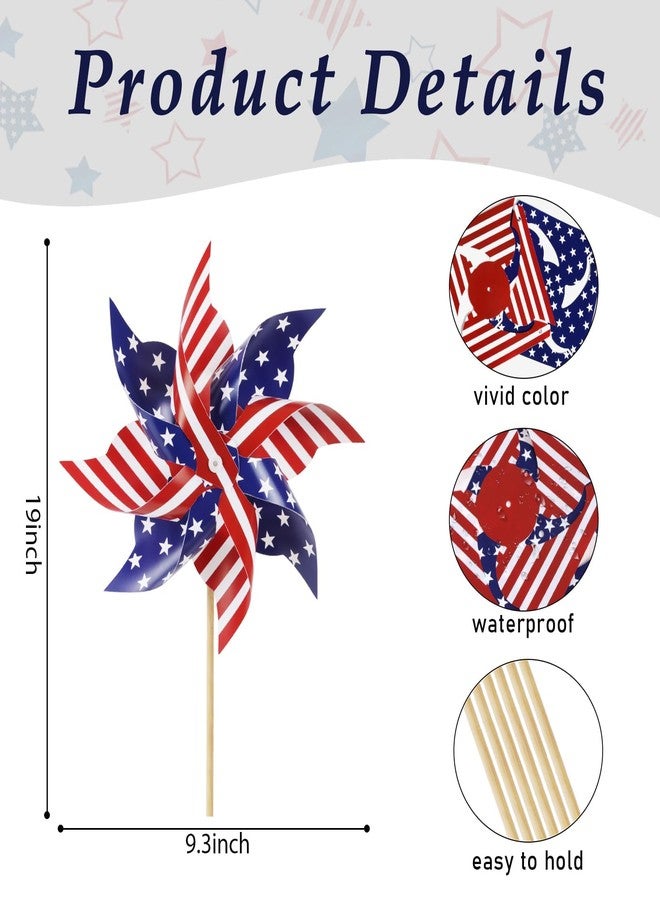 HOOSUN 4th of July Decorations,12Pcs American Flag Patriotic Pinwheels for Yard and Garden,Fourth of July Pinwheels Patriotic Memorial Day Decorations,Garden Wind Spinners,Pinwheel for Kids,Lawn,Patio - Image 4