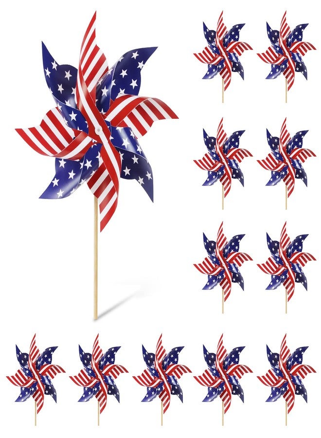HOOSUN 4th of July Decorations,12Pcs American Flag Patriotic Pinwheels for Yard and Garden,Fourth of July Pinwheels Patriotic Memorial Day Decorations,Garden Wind Spinners,Pinwheel for Kids,Lawn,Patio - Image 1