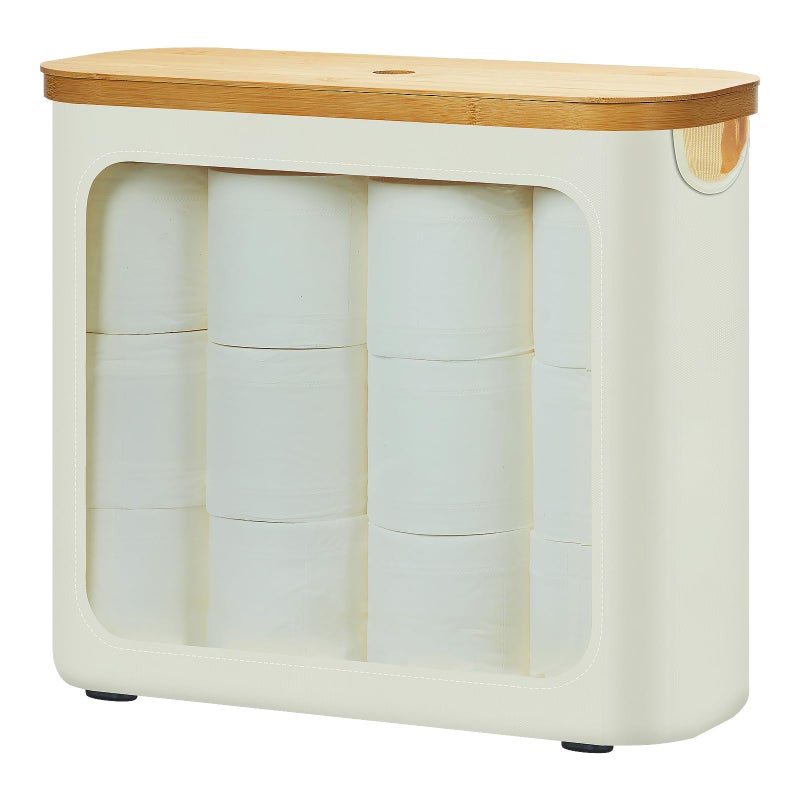 ROSOS Toilet Paper Storage with Lid, Large Toilet Paper Holder for up to 12 Rolls, Free Standing Bathroom Storage Organizer with Lid, Beige - Image 1