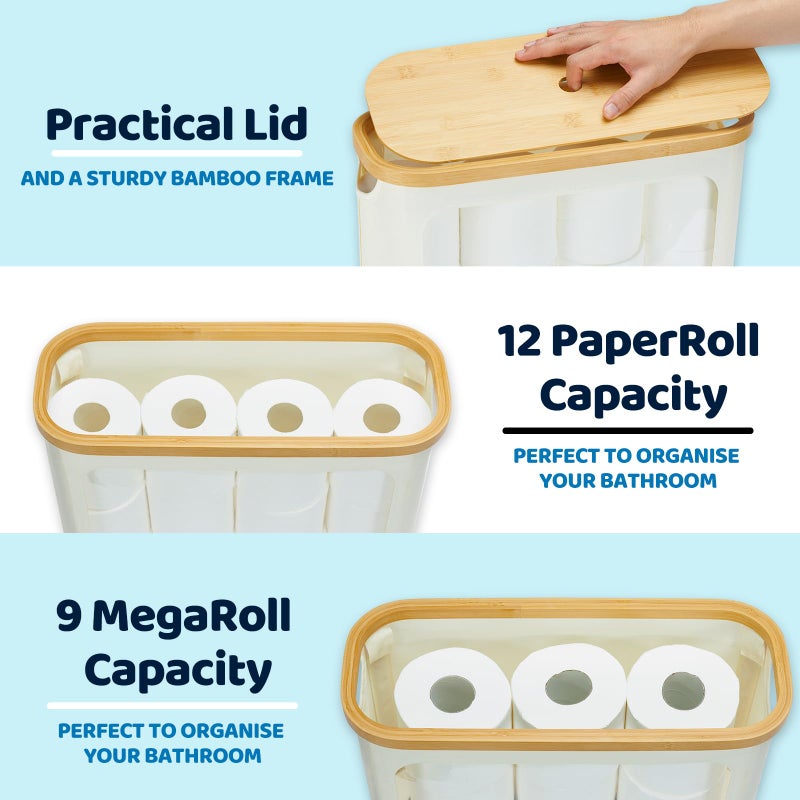 ROSOS Toilet Paper Storage with Lid, Large Toilet Paper Holder for up to 12 Rolls, Free Standing Bathroom Storage Organizer with Lid, Beige - Image 2