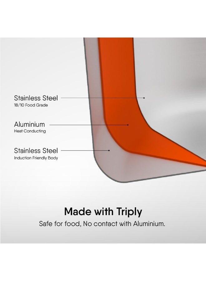 Stahl وعاء صلصة/طاجن من الفولاذ المقاوم للصدأ ثلاثي الطبقات من ستال، مع غطاء، وعاء تحريض، وعاء برياني/هندي، 12.2 لتر، 32 سم - Image 2