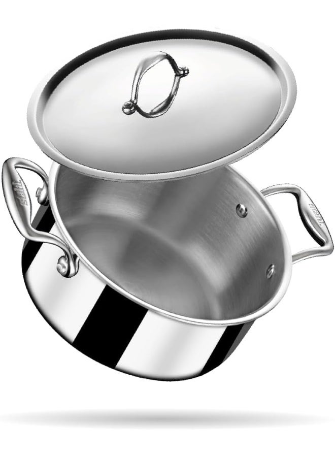 Stahl وعاء صلصة/طاجن من الفولاذ المقاوم للصدأ ثلاثي الطبقات من ستال، مع غطاء، وعاء تحريض، وعاء برياني/هندي، 12.2 لتر، 32 سم - Image 1